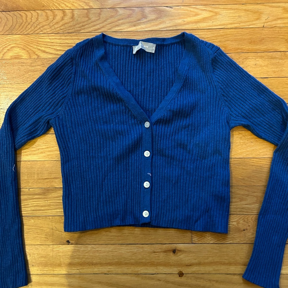 Everlane Deep Blue Ribbed Cardigan